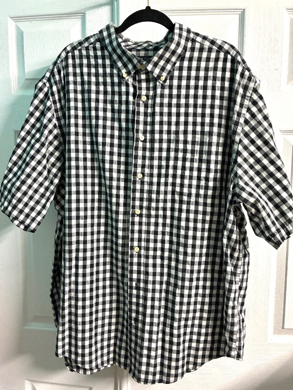 FADED GLORY Men's Black/White Gingham Casual Short Sleeve Button Down Shirt~3X